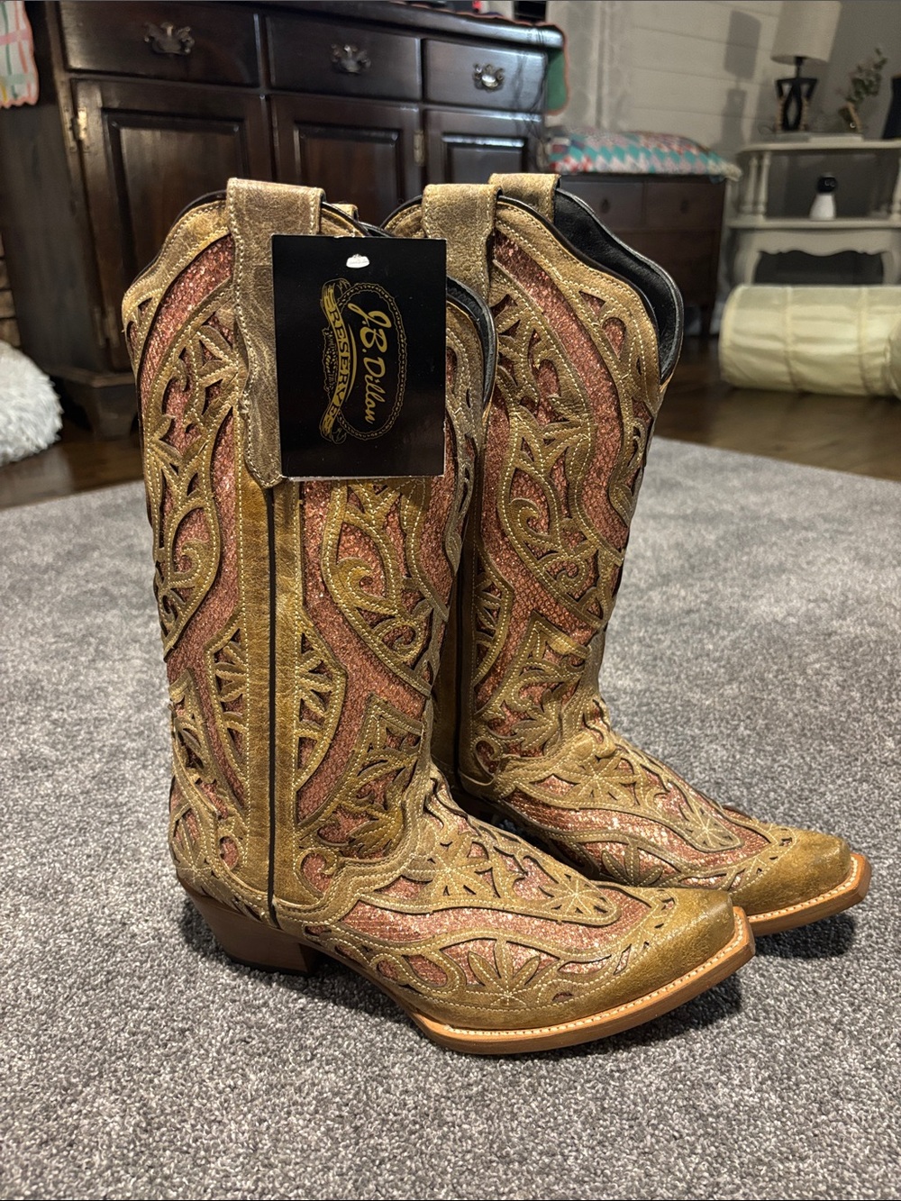 J.B. Dillon Women's Western Boots - Rose Gold Glitter